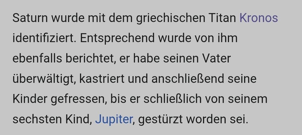 Wiki text über Saturn Mythologie. 
Kronos/Saturn hat seinen Vater kastriert und getötet usw.