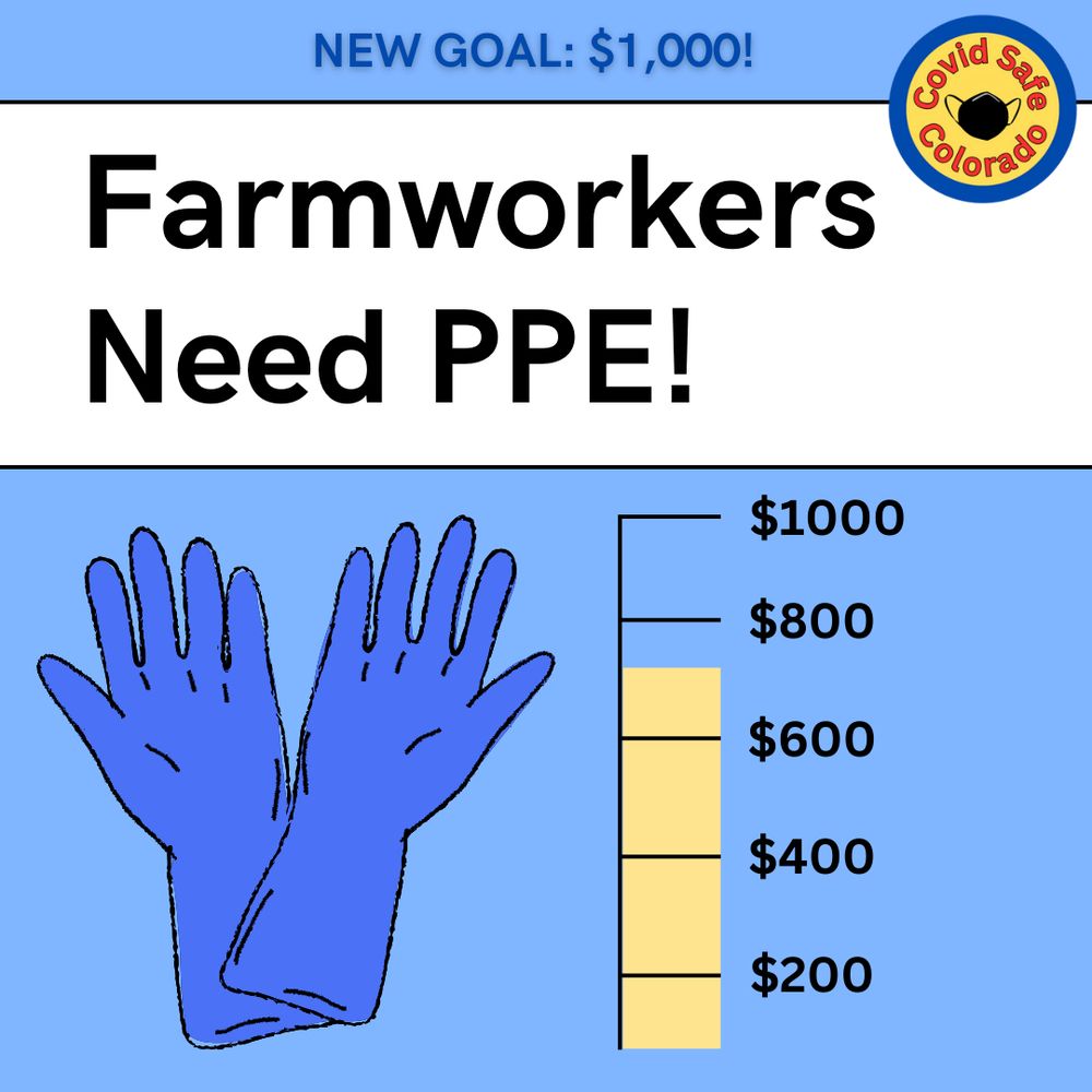 Blue background. A graph with a yellow bar shows our fundraising progress. Blue gloves are on the left. The CSC logo is at the top. 