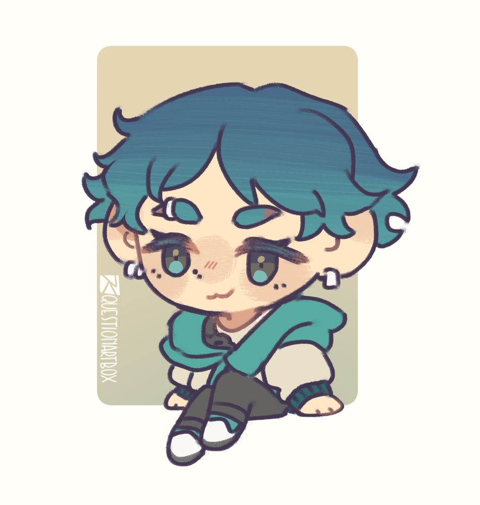 Lil sitting chibi of my OC Rui, who is a sweet blue boy!