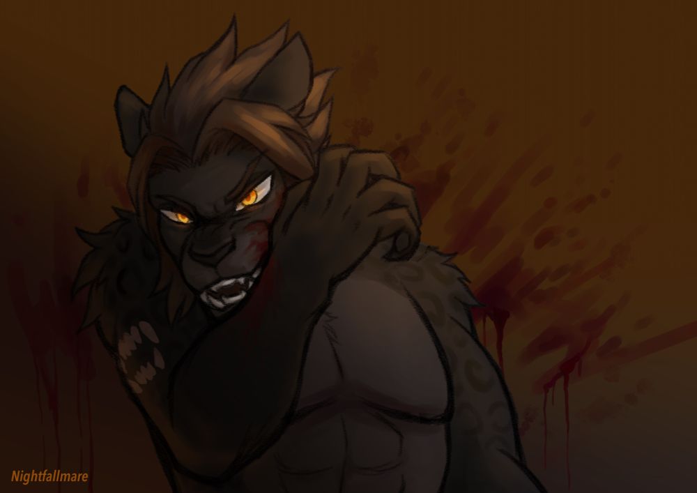 Panther character with blood splattered in the background 