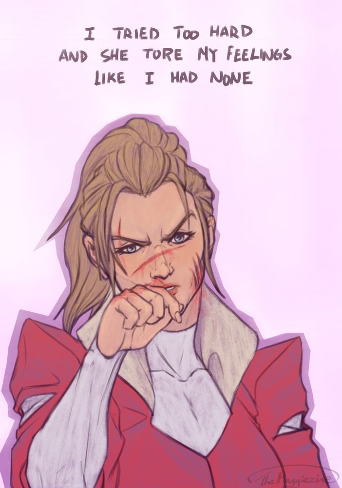 Adora with her face all scratched up and the lyrics "I tried too hard and she tore my feelings like I had none"