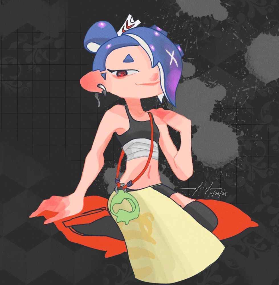fanart of Shiver as seen in Splatoon Raiders. She is sitting elegantly on a pillow