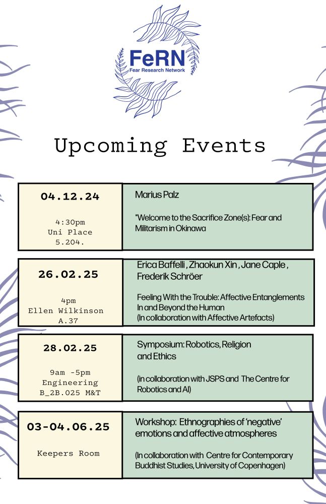 Event schedule for the Fear Research Network
