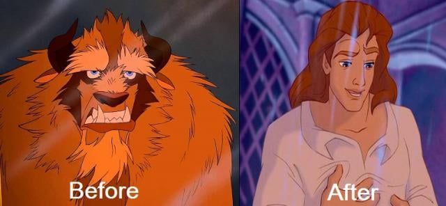 Beast, from Beauty and the Beast movie, undergoes a physical change by the end of the story that may qualify for Reaganification phenomenon; some politicians who cling to Reagan take issue with men with facial hair and other body standards.