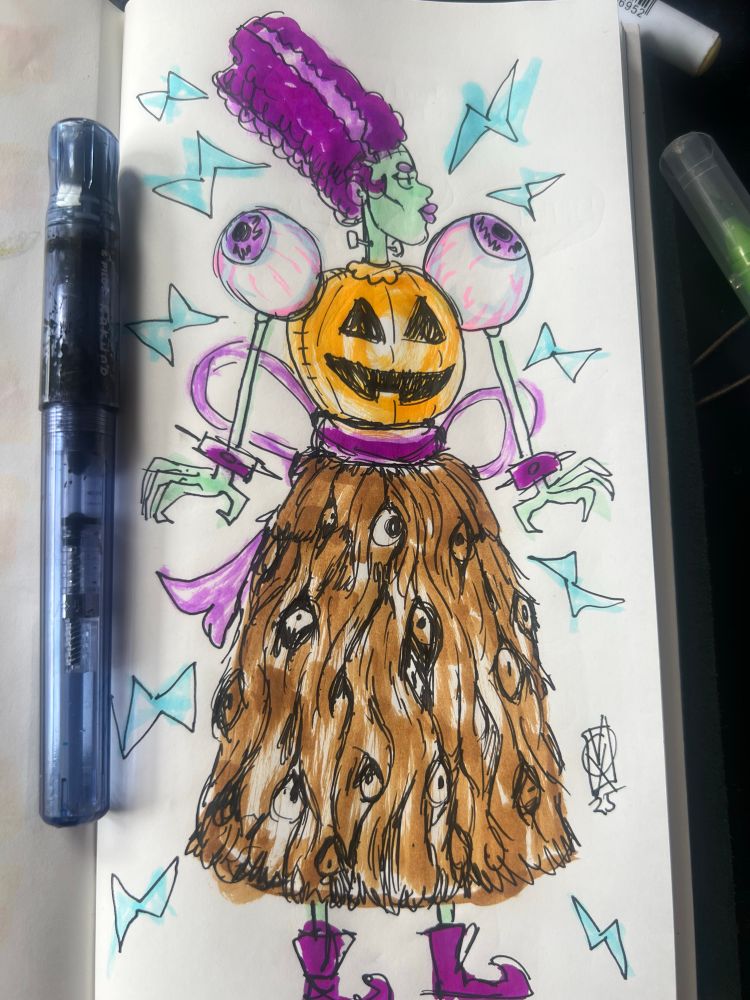 A lady with Frankenstein hair. She was inspired but those bad chocolates you get wrapped in tin foil that they are gross and good at the same time. 