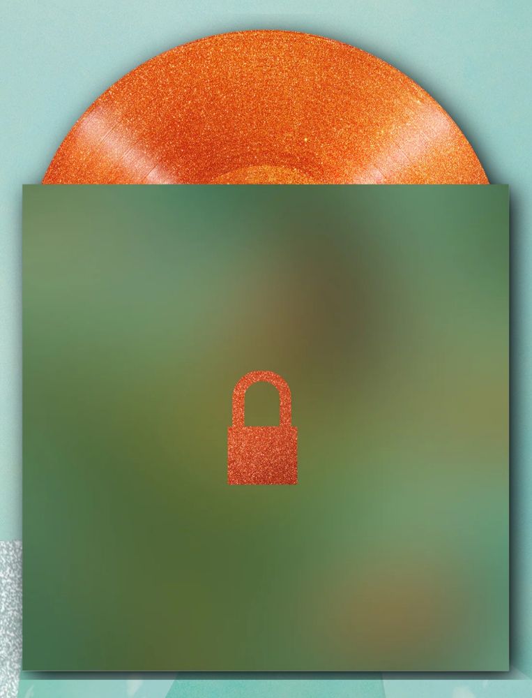 The locked vinyl cover of TS12 and an orange vinyl with gold glitter on Taylor's website.