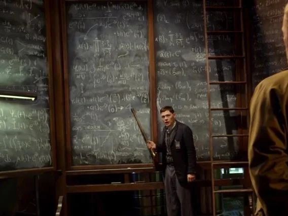 Screencap from Pacific Rim showing a complex chalkboard