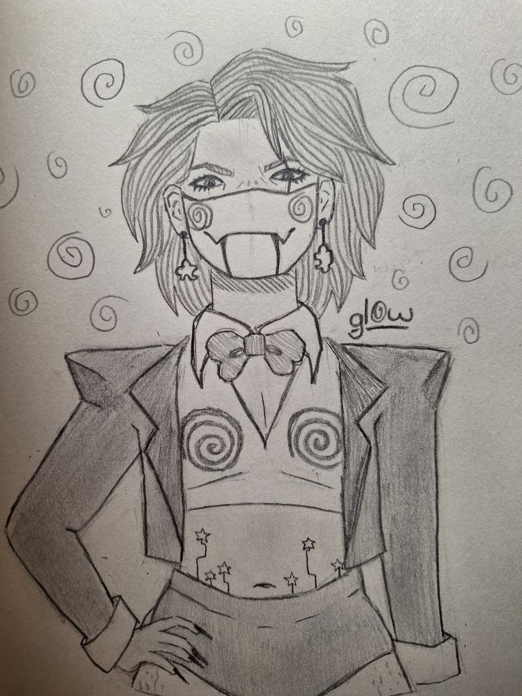 @/mochiflxwer 's design of ranboo dressed as Billy the puppet from saw