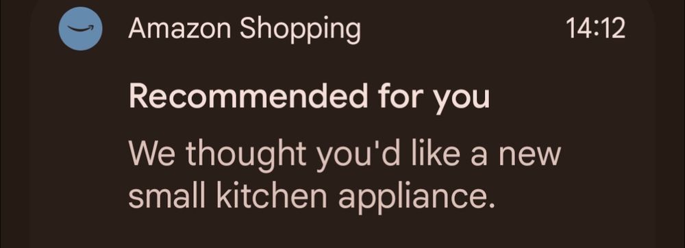 Phone notification from Amazon with the text: 