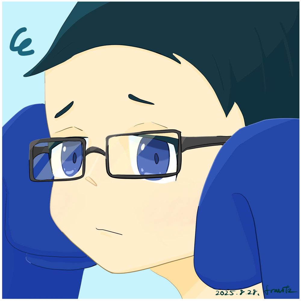 眼鏡をかけるうと君。何かお気に召さなかったようでどこか不満げな顔をしている。珍しく帽子を被っていない。