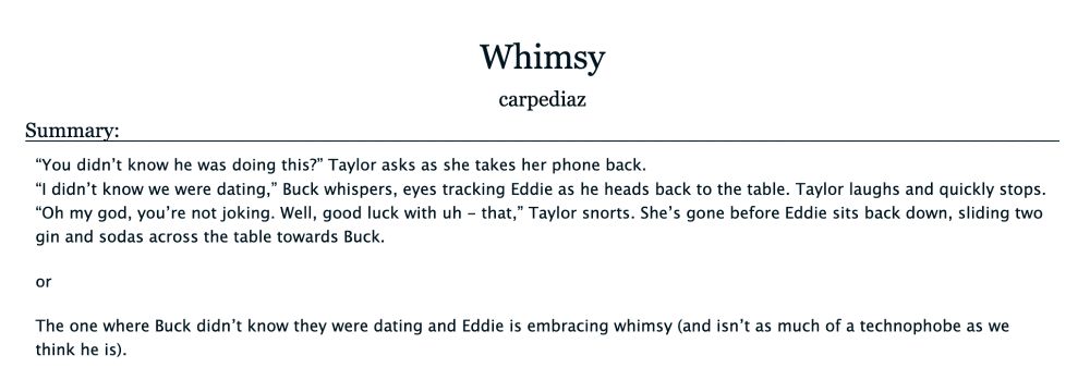 screenshot of "Whimsy" by carpediaz on ao3