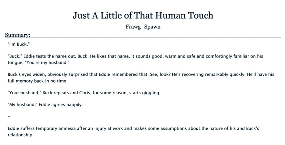 "Just A Little of That Human Touch" by Frawg_Spawn on ao3