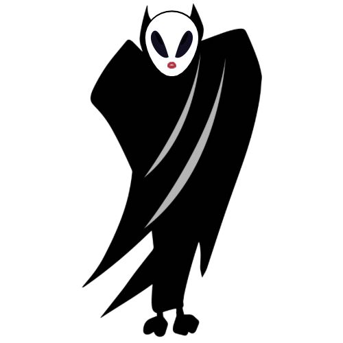 A draghkar cartoon with their wings wrapped around their body but unraveling, lips ready for sucking your soul, and cute draghkar feet. 