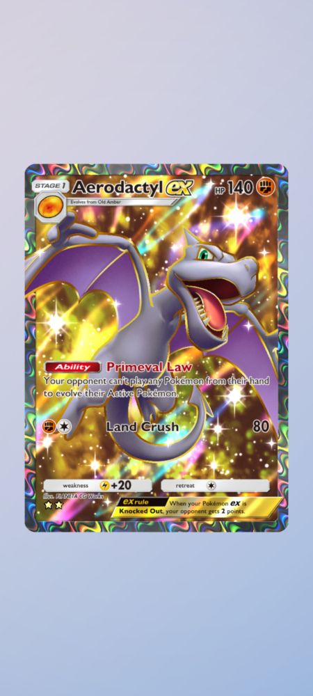 Rare Aerodactyl EX Pokemon Card with a golden background and rainbow border
