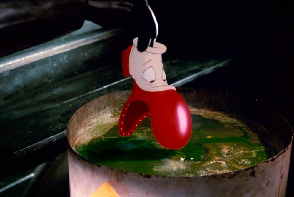 judge doom putting a cartoon shoe in “the dip”