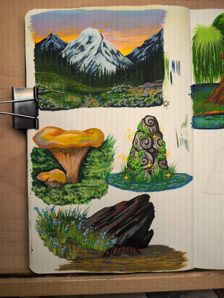 Gouache nature snippets with a touch of whimsy 