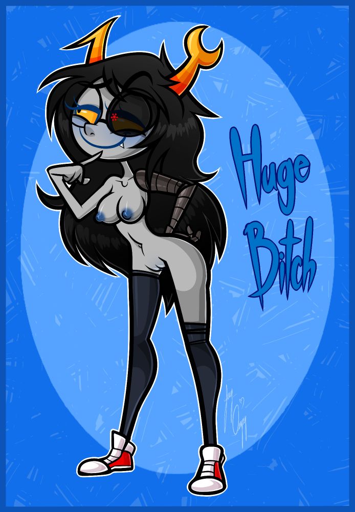Vriska Serket looking smug wearing Thigh Highs, High Tops with Huge Bitch written by here