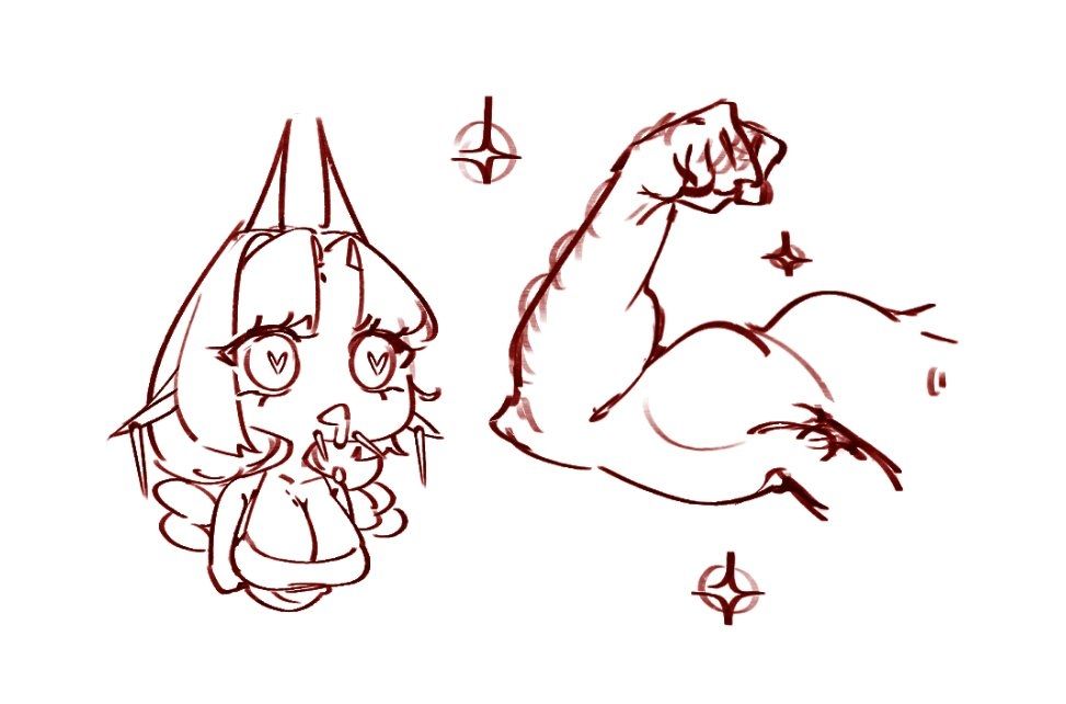 little doodle of mami drooling over his muscles (he's flexing)