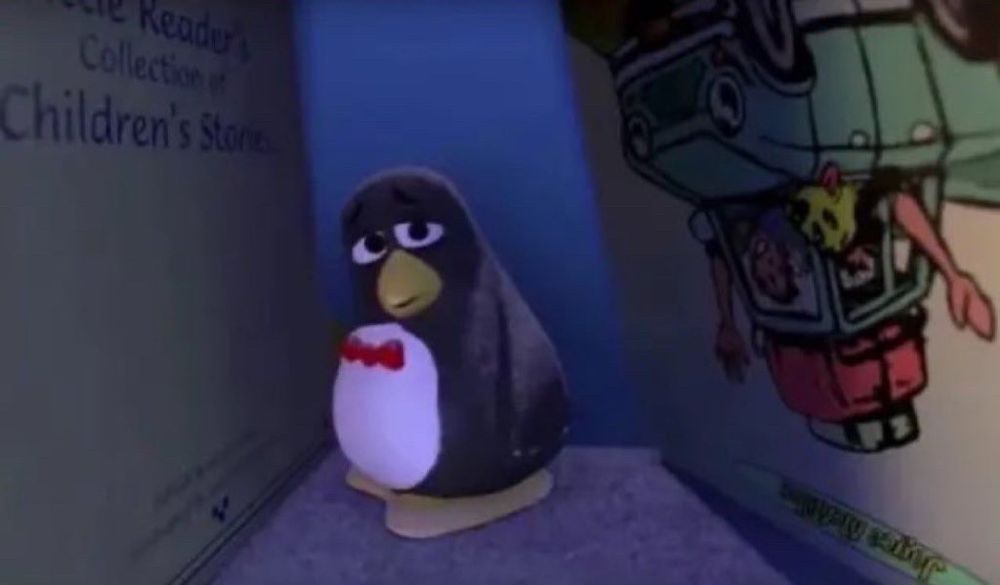 Meme du jouet pingouin triste dans Toy story 