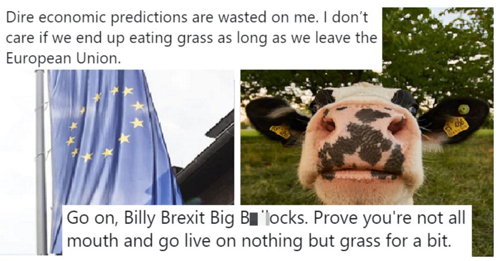 A Brexiter said he'd rather eat grass than be in the EU - 9 mooving responses