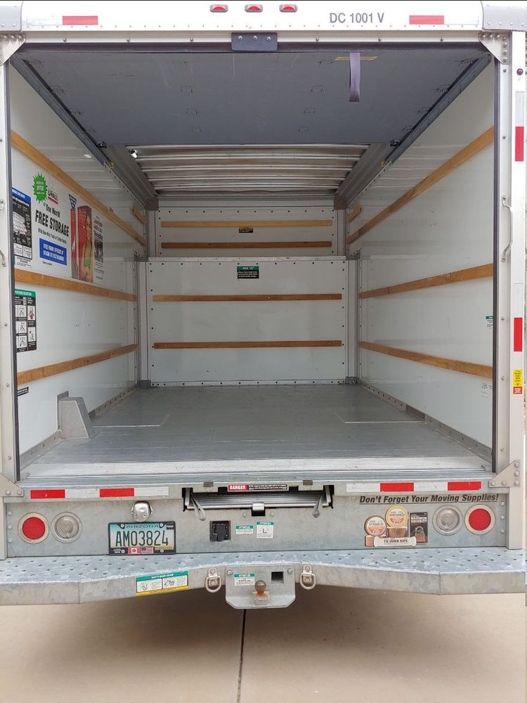Empty uhaul truck, got done early enough we were able to return it today, and not get charged for the next day.