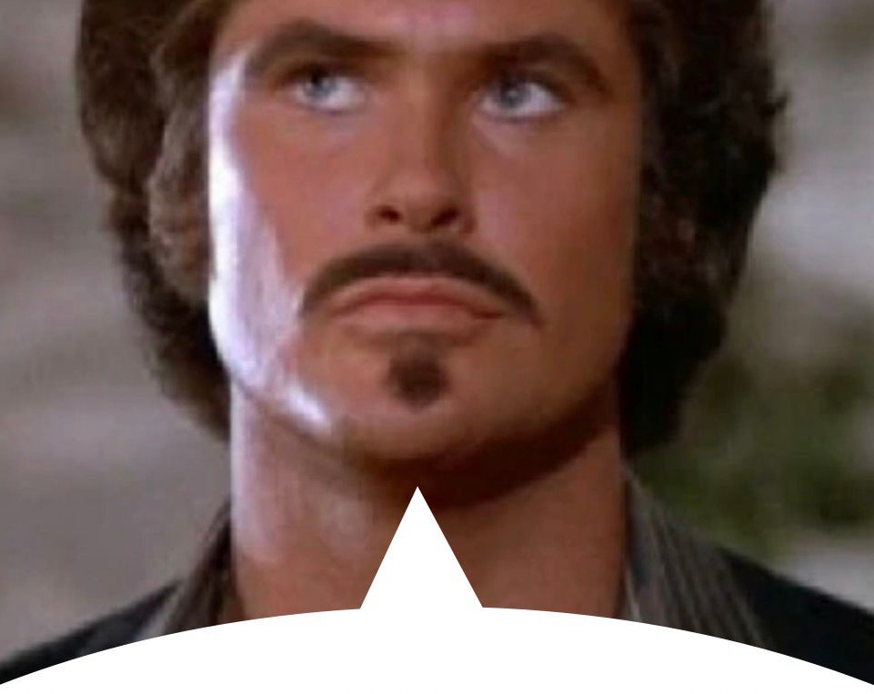 The evil twin of Michael Knight with a speech bubble covering the quoted post