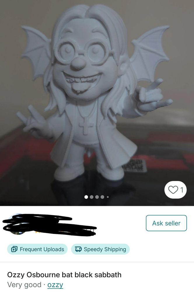 A 3d printed Ozzy Osbourne statue, for sale on Vinted that looks like Christopher Biggins.