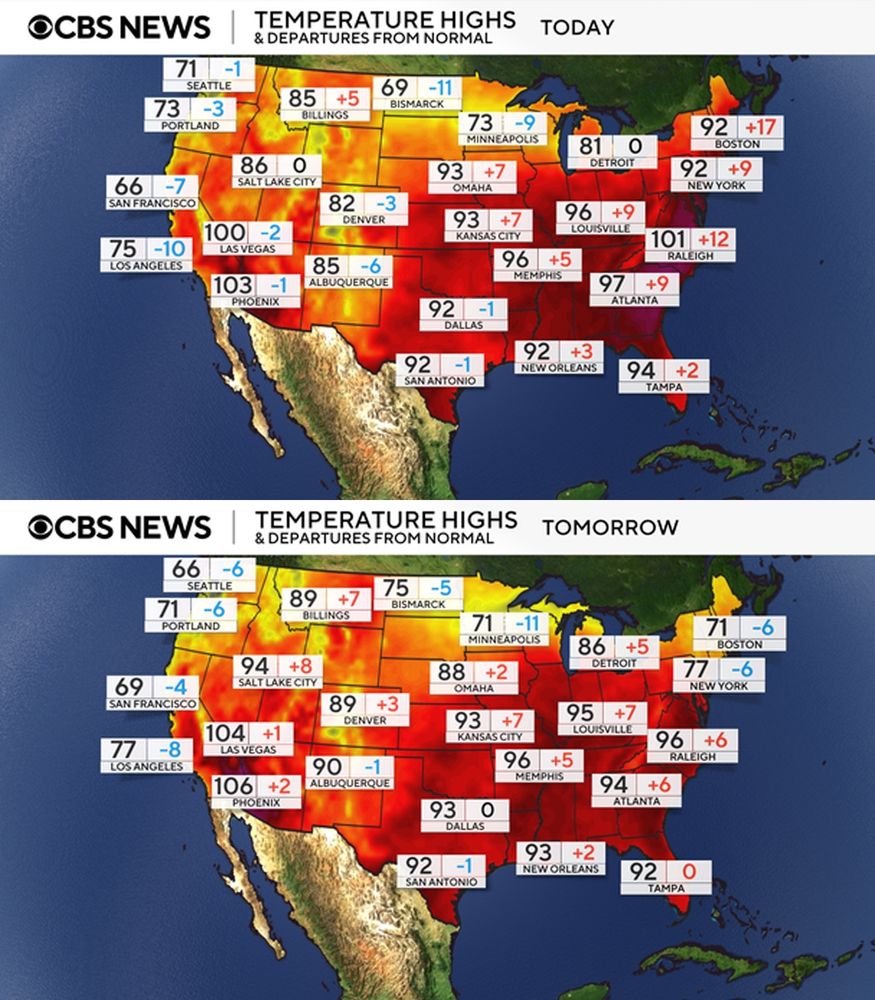 Maps of national temperature highs.