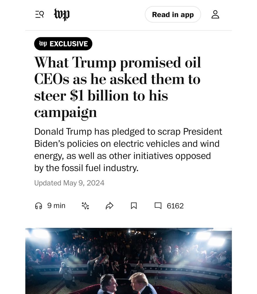 WASHINGTON POST: What Trump promised oil CEOs as he asked them to steer $1 billion to his campaign. 