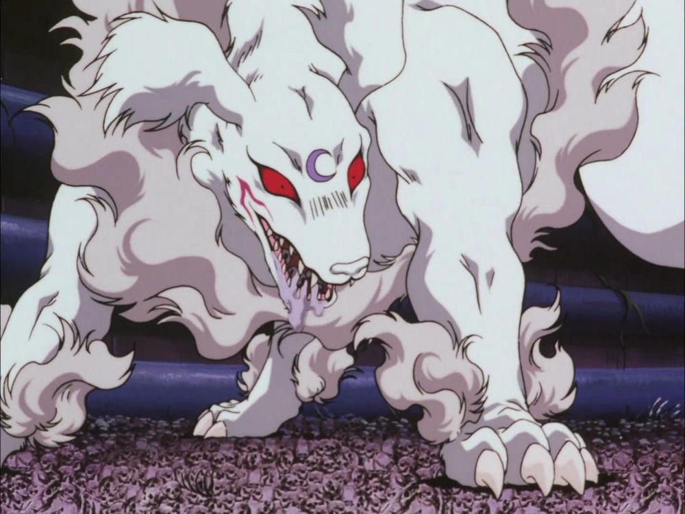 Dog demon standing on a pile of bones