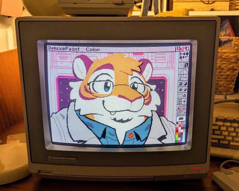 A digital illustration of my Tiger character. Drawn using Deluxe Paint on an Amiga computer.

🎨: @rayminiscule.bsky.social
