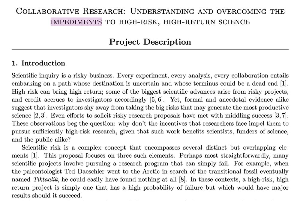 Collaborative Research: Understanding and overcoming the
impediments to high-risk, high-return science