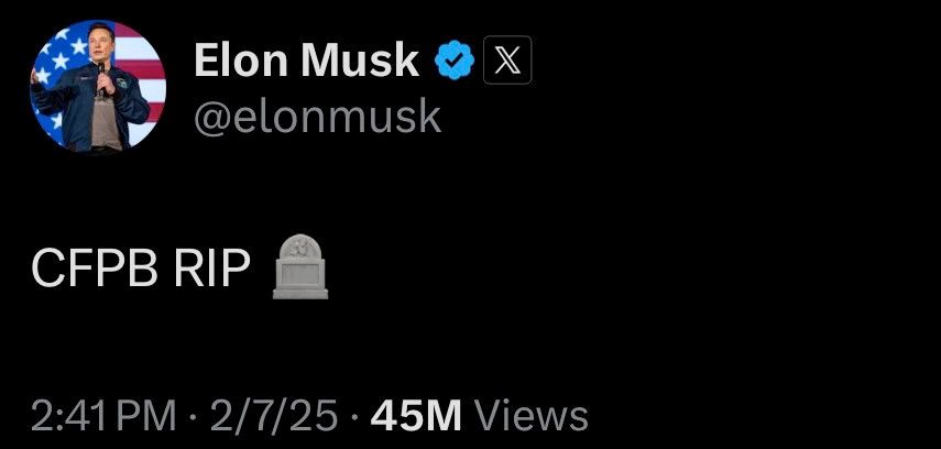 Musk tweet: CFPB RIP