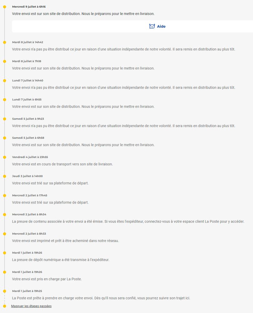 Compte rendu de l'avancée de la non distribution d'un courrier.