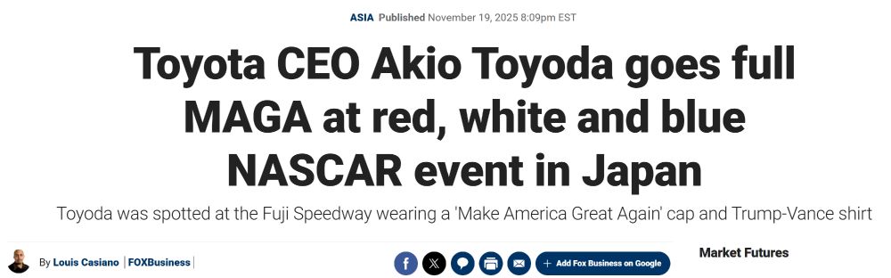 Toyota CEO Akio Toyoda goes full MAGA at red, white and blue NASCAR event in Japan
Toyoda was spotted at the Fuji Speedway wearing a 'Make America Great Again' cap and Trump-Vance shirt