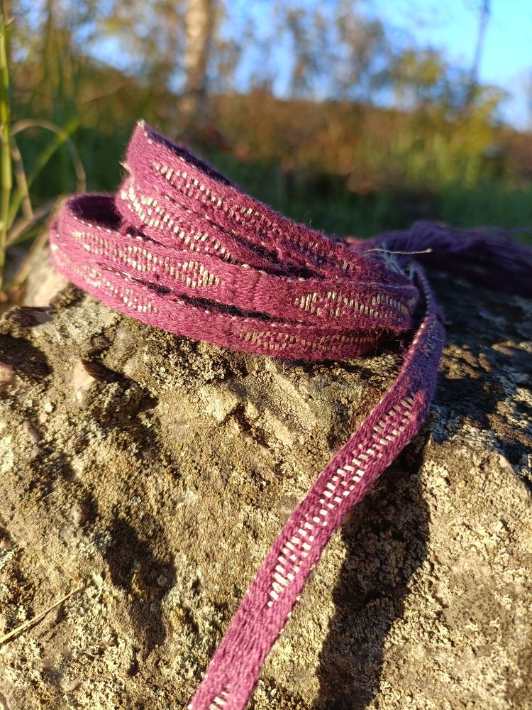 Small purple band with silver details lying on a rock in the sun. 