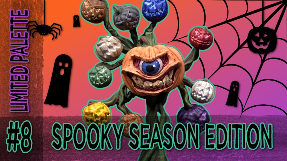 Thumbnail for a video on A miniature from Reaper minis similar to a beholder from Dungeons and Dragons.  Vines rise from the base holding up a center pumpkin with one large eye and large month with many teeth.  Surrounding the center pumpkin are vines holding up 10 additional pumpkins.  