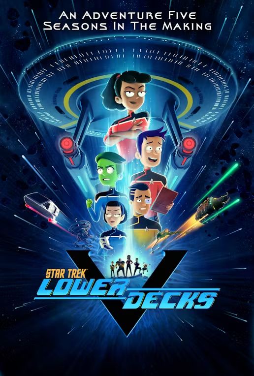 Une affiche de Lower Decks, série d'animation créée par Mike McMahan et qui était diffusée de 2020 à 2024, sur CBS All Access, aujourd'hui Paramount+.