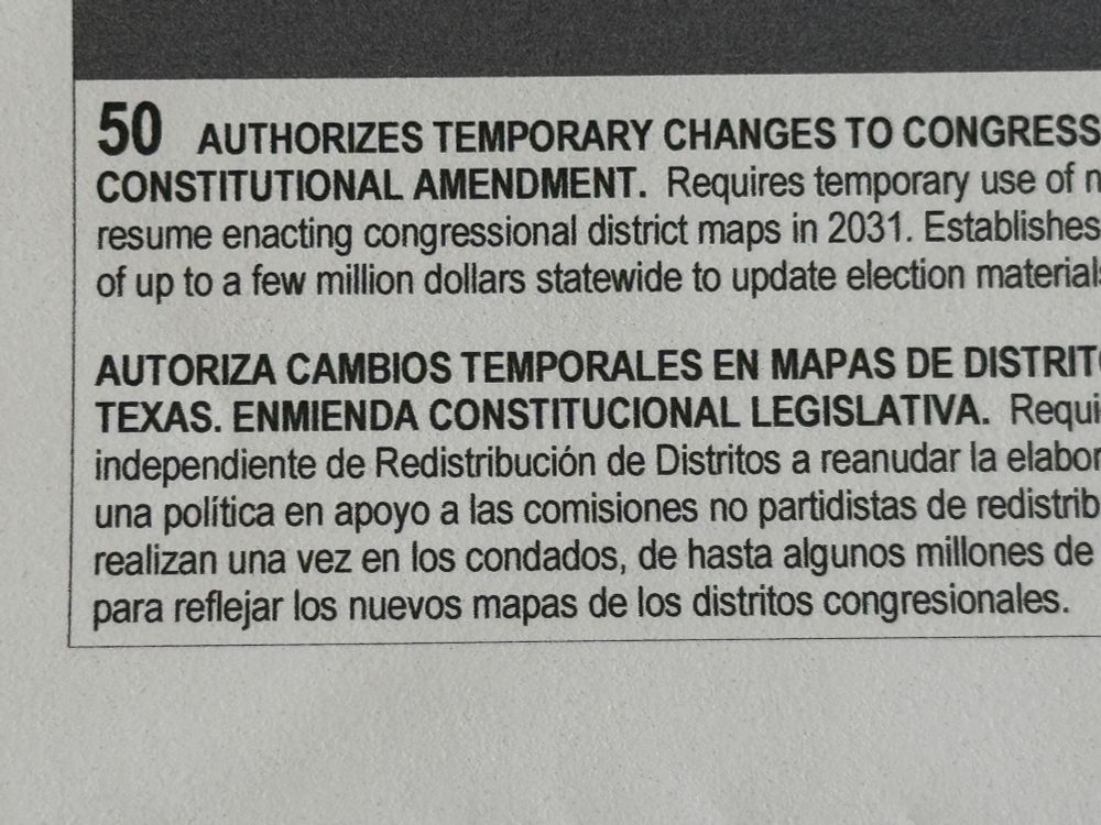 Photo of CA special ballot for Prop. 50