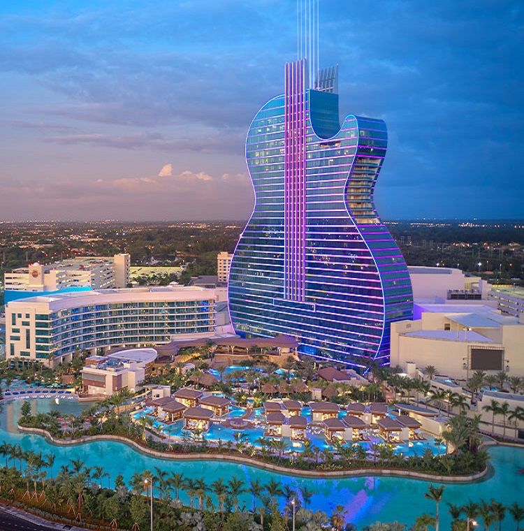 Picture of a hotel shaped like a guitar