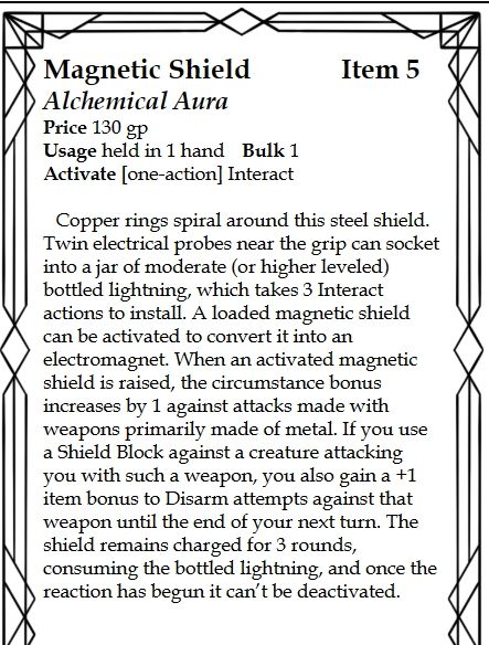 Item card of the Magnetic Shield from Treasure Vault. 