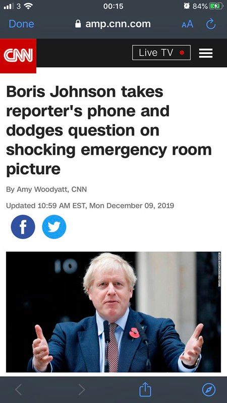 CNN (09/12/2019): Boris Johnson takes reporter's phone and dodges question on shocking emergency room picture'.