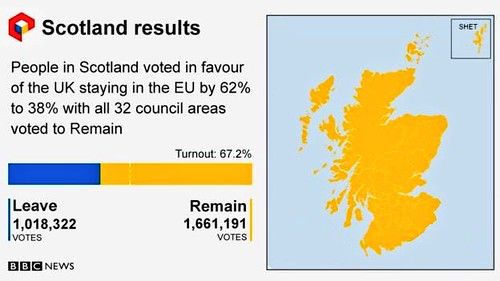 BBC graphic showing that every single region in Scotland voted to stay in the EU.