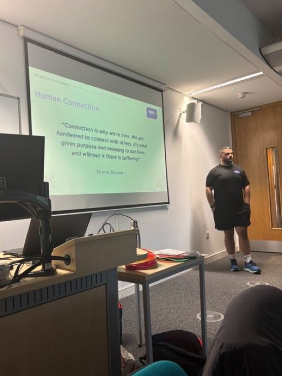 Man showing a presentation slide