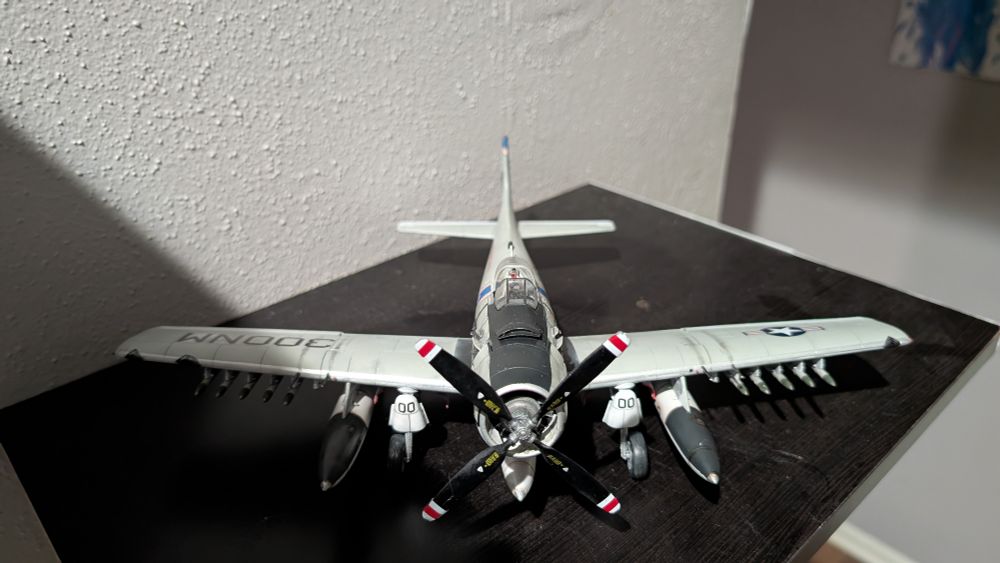 1/48 Tamiya Skyraider loaded up with 10 rockets, front view. 