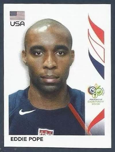 A sticker of USA international footballer Eddie Pope from the 2006 World Cup