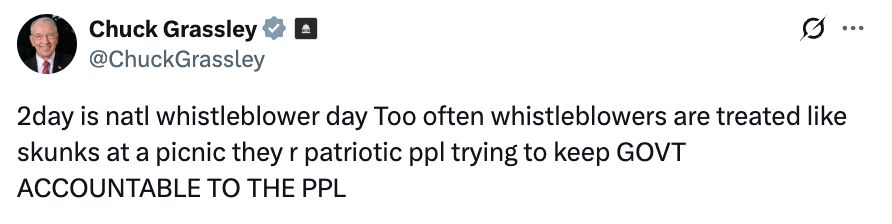 2day is natl whistleblower day Too often whistleblowers are treated like skunks at a picnic they r patriotic ppl trying to keep GOVT ACCOUNTABLE TO THE PPL