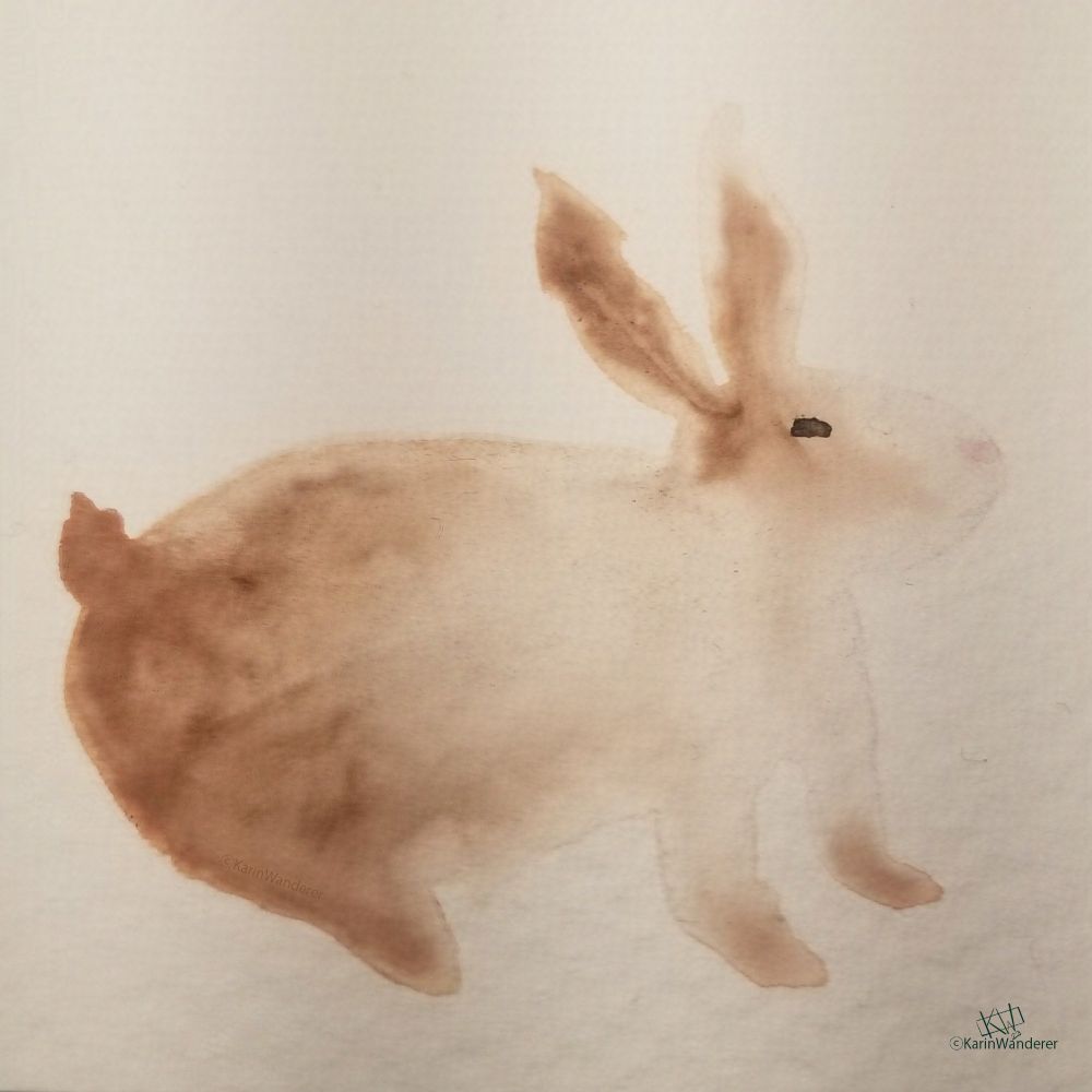 Watercolor brown & white bunny having a chill day.