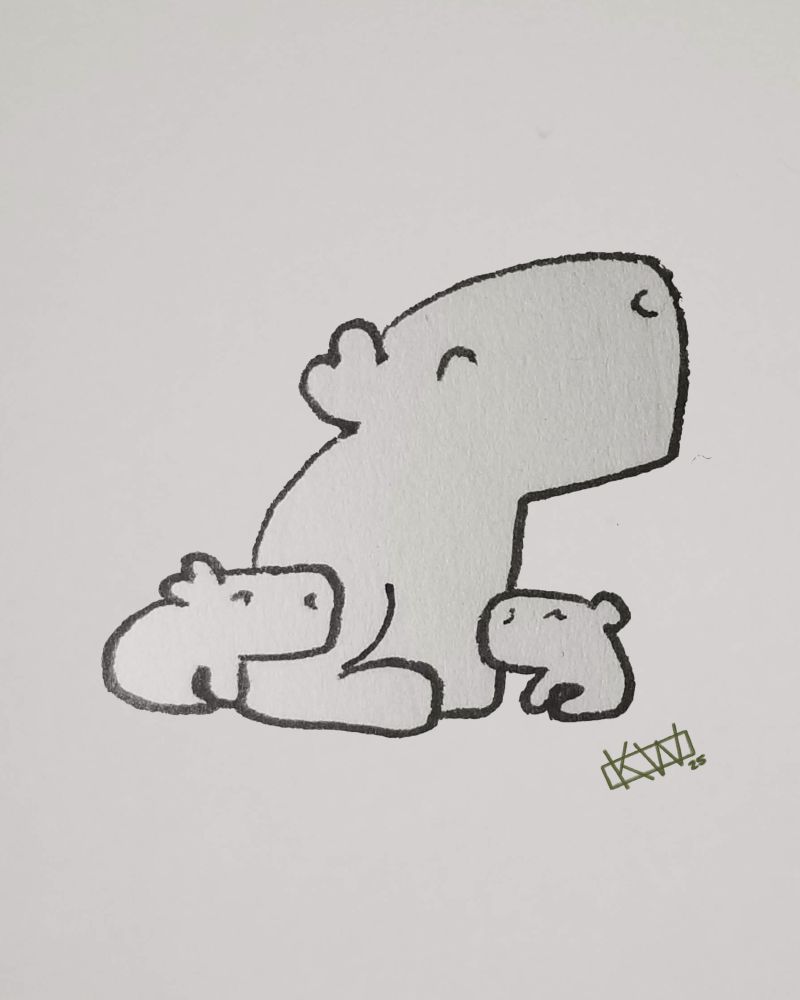 Ink doodle of a big capybara & little nebling capybara sitting together.