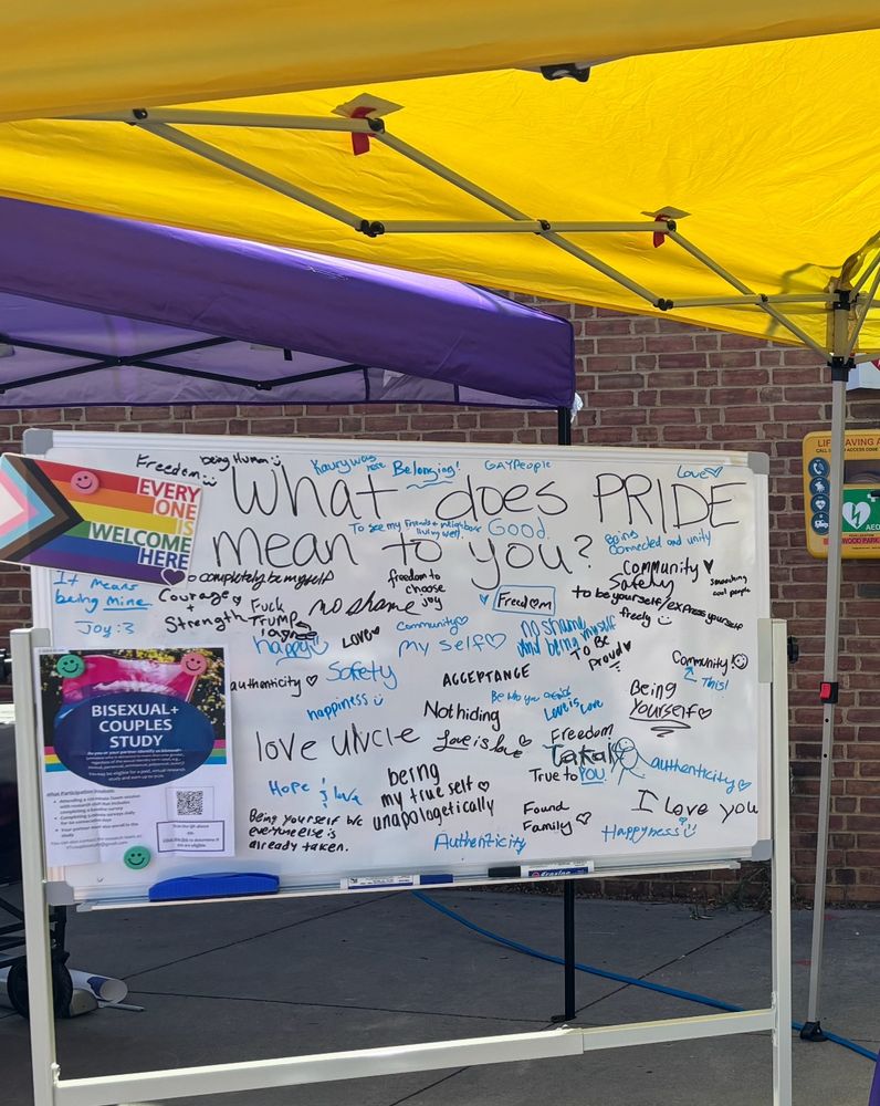Dry erase board featuring responses to the questions, “What does PRIDE mean to you?”